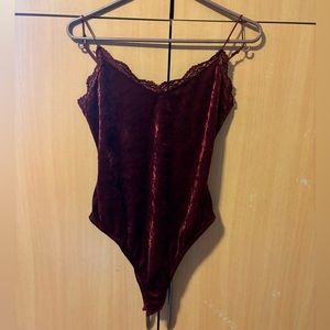 Bluenotes Red Velvet Bodysuit with lace top